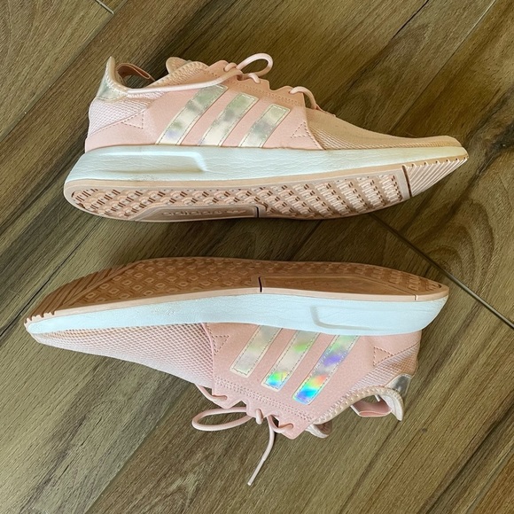 Adidas light pink with iridescent stripes athletic shoes sneakers size 6.5 - Picture 3 of 7